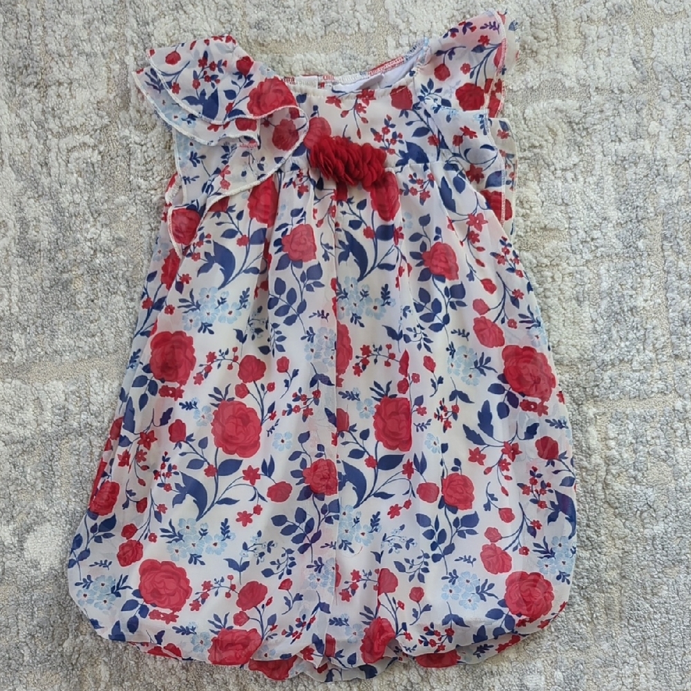 Little Lass White Romper with Red and Blue Floral Print Size 24 Months